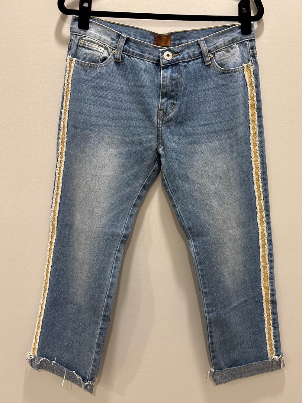 POL Premium Denim Gold Stripe Cropped Straight Leg Jeans